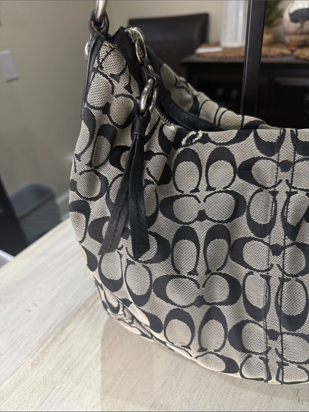 Coach Larg SOHO Signature Hobo Bag in Black and Tan